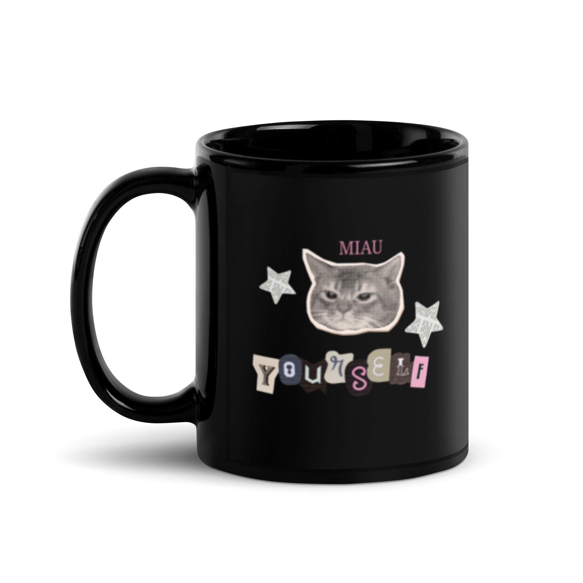 Taza negra brillante Gato Miau - Image 2