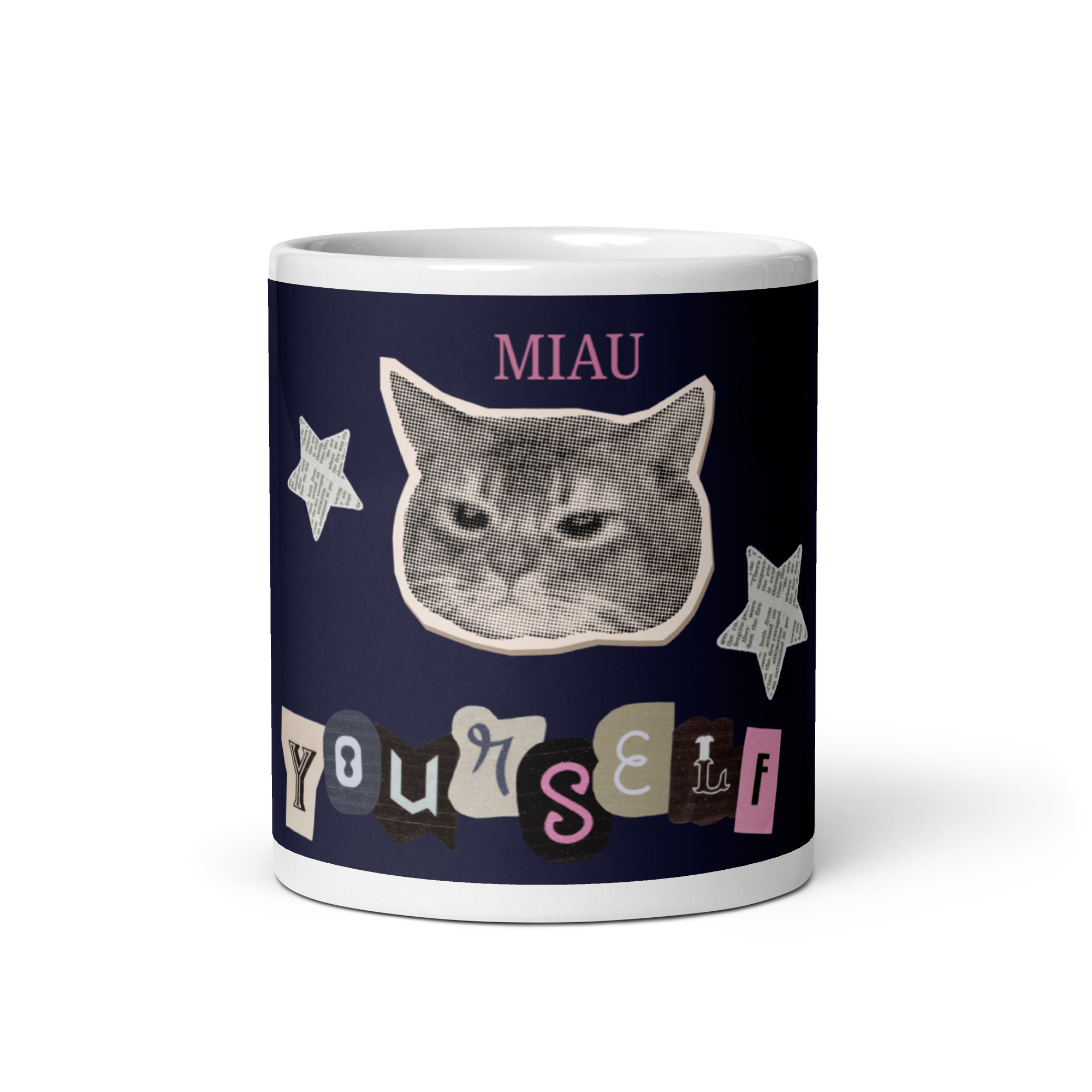 Taza blanca brillante Gato Miau