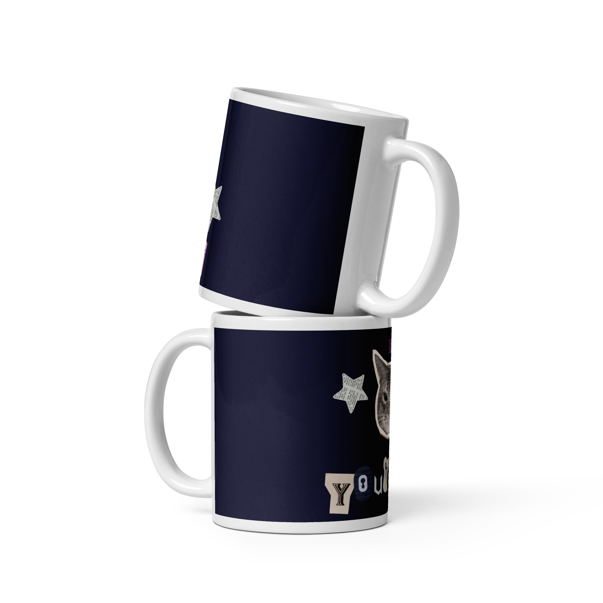 Taza blanca brillante Gato Miau - Image 2