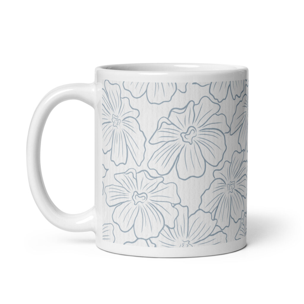 Taza blanca brillante Petalos al Grafito
