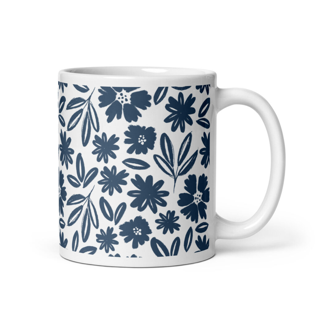 Taza blanca brillante Navy Bloom