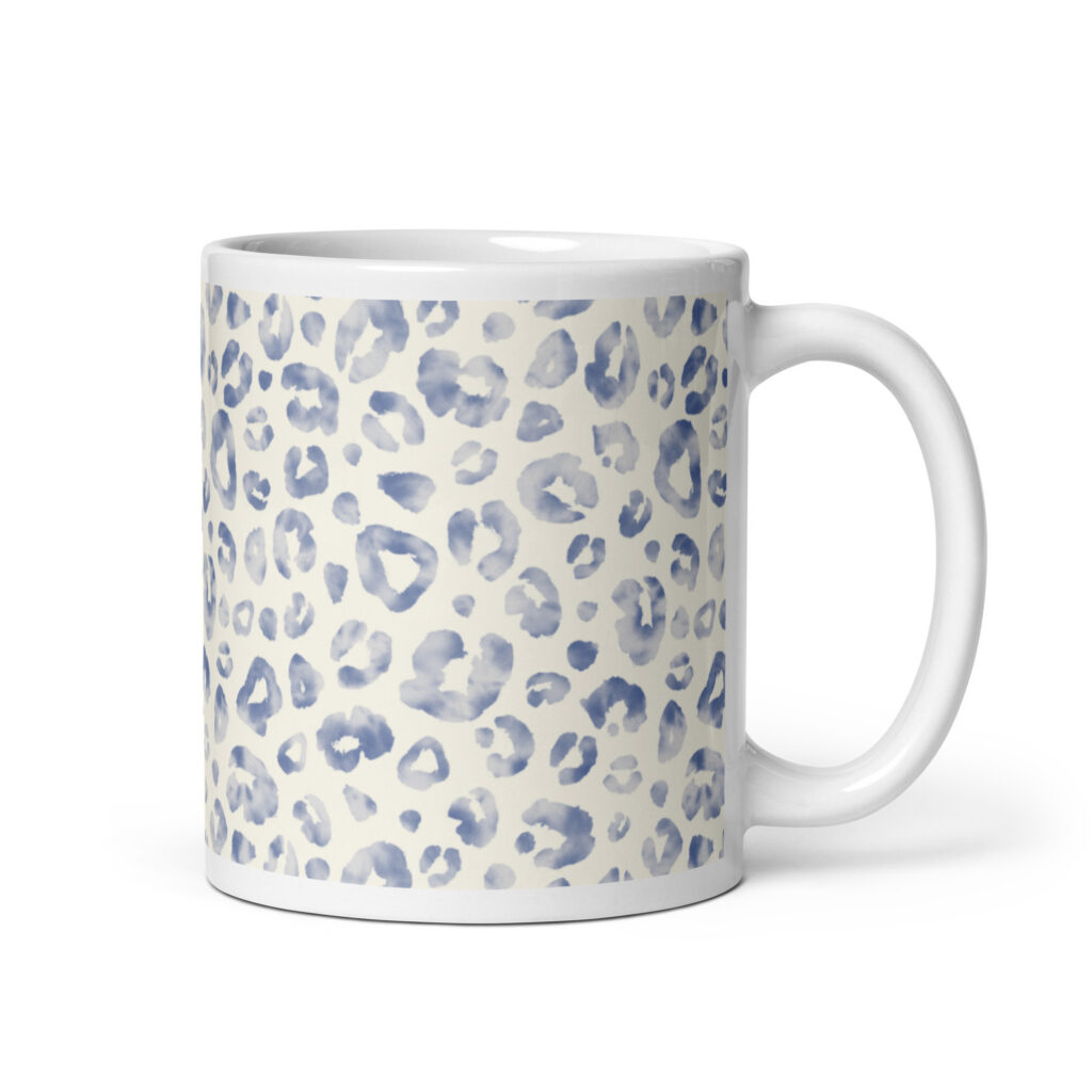 Taza blanca brillante Leopardo Índigo